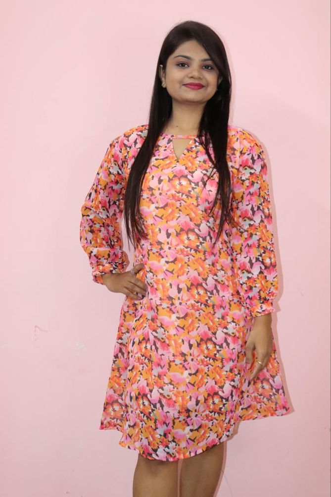 Flower Print Georgette Western Dress Cum Tunic Kurti Catalog